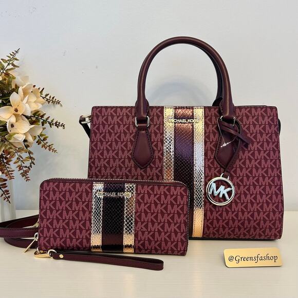 Michael Kors Purse & Wallet Sheila Medium Signature Logo and Metallic Satchel - Picture 1 of 11